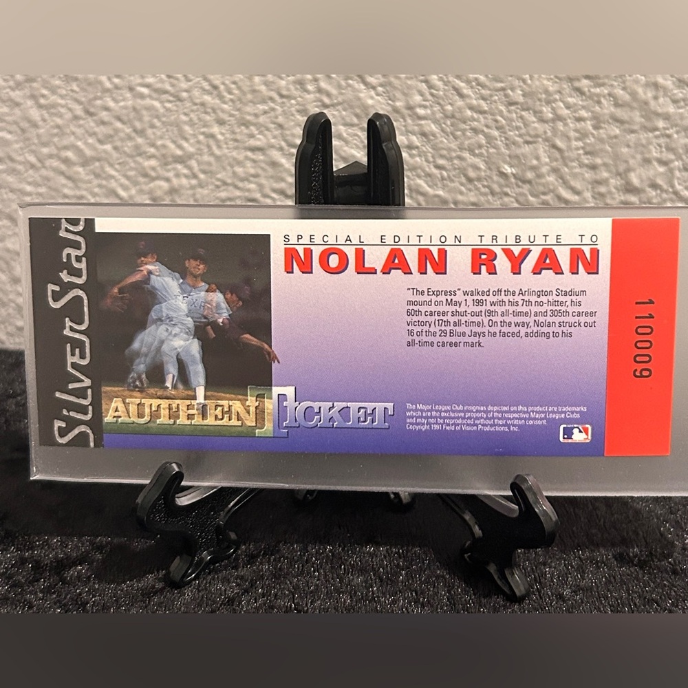 1991 Nolan Ryan Silver Star AuthenTicket – No-Hitter Tribute – Unused, Mint